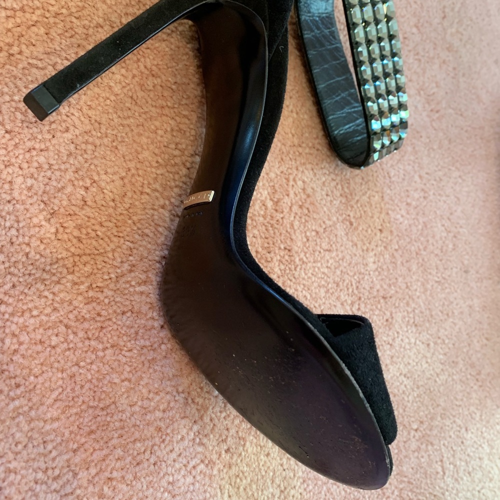 Gucci Rhinestone Black Sandal Heels Kid Scamosciato/Cristallo Size 39.5 - Picture 3 of 7